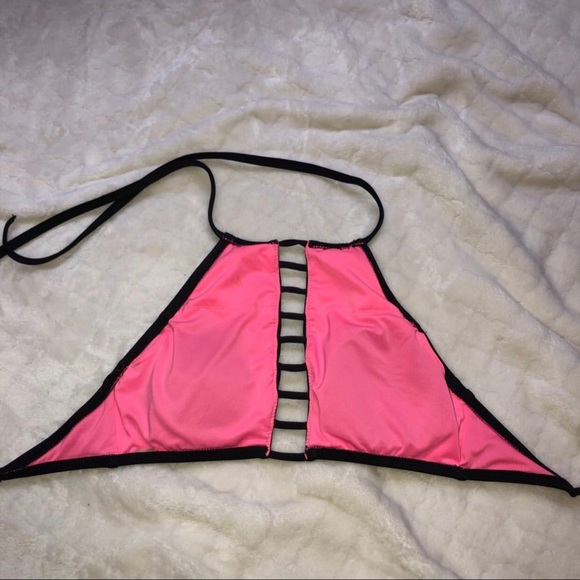 PINK black halter swim top - Picture 2 of 4